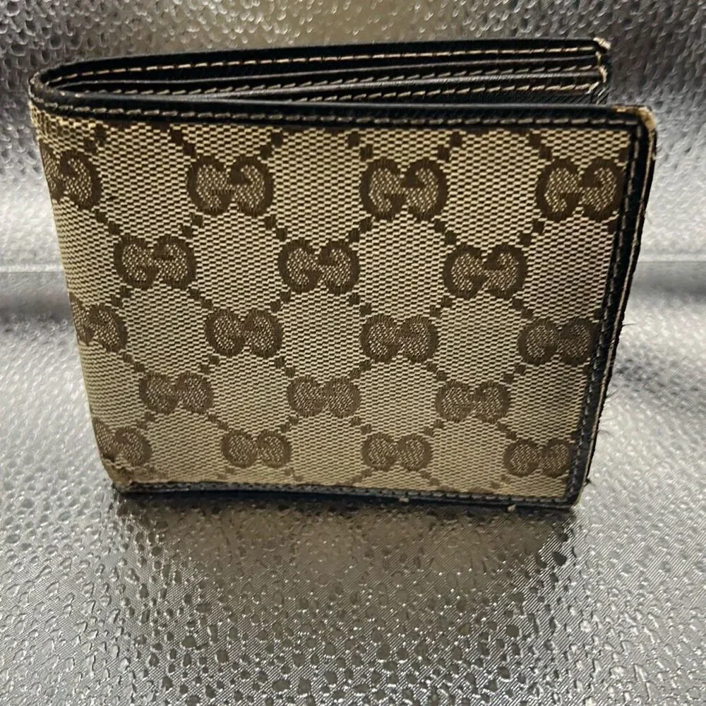 Gucci GG Monogram Bifold Wallet Brown Tan Canvas Cardholder Luxury Classic